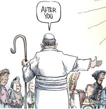 In this cartoon by Joe Heller, Pope Francis continues to lead, his way.