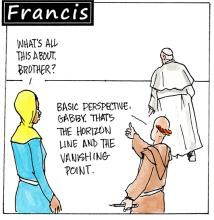 Francis, the comic strip: Today is all about perspective.
